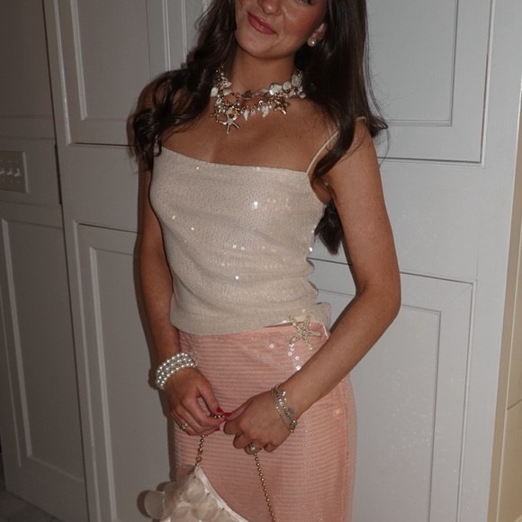 Missguided Tops - Misguided White/Cream Sequin Tank Top